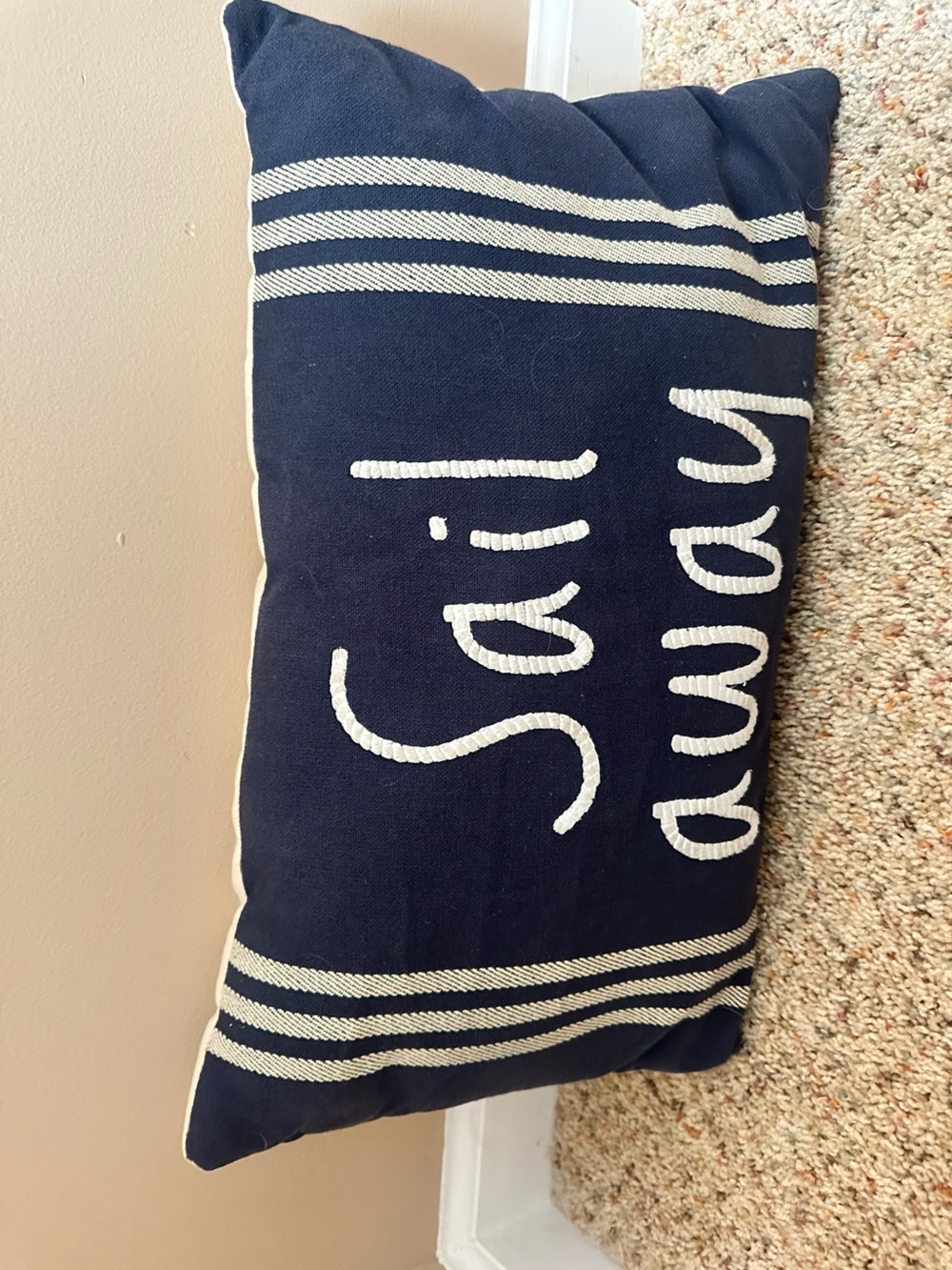 Coastal 14”x18” navy and cream lumbar accent pillow